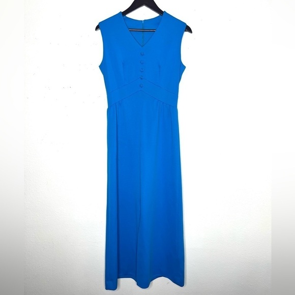 VINTAGE 1970s Blue Maxi Kaftan Vtg 70s Hostess Dress Andrea Gayle - Picture 1 of 9